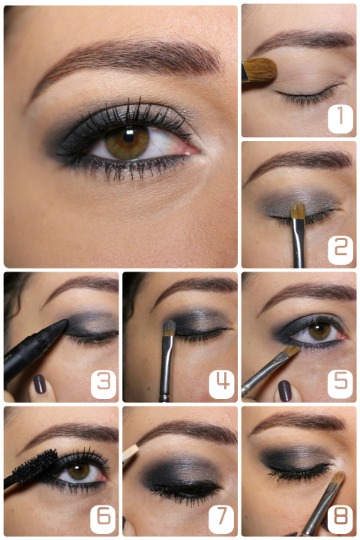 Huit étapes pour réaliser un maquillage smoky-eyes avec les yeux marrons.
