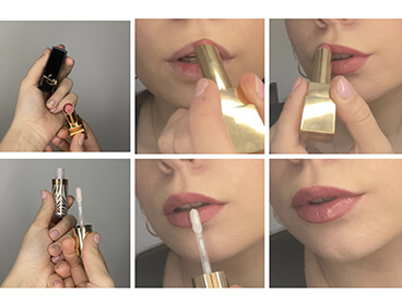 6 étapes pour appliquer le rouge à lèvres Yves Saint Laurent et le gloss Sisley